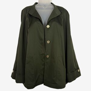 St. John | Olive Green Button-Front Swing Jacket - XL